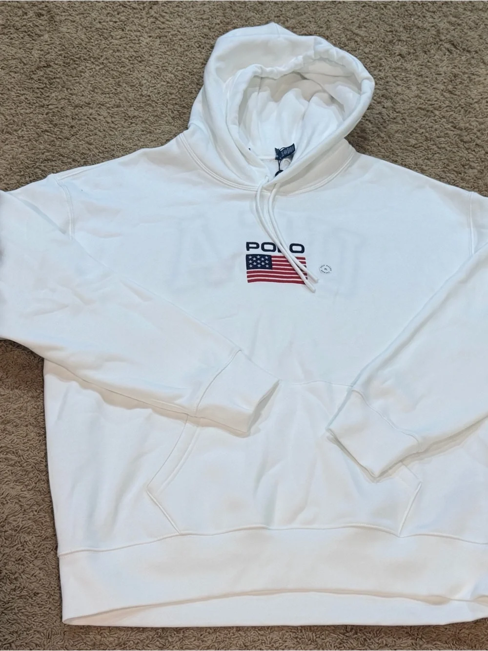 Polo Ralph Lauren Flag Fleece Hoodie White USA Embroidered Men’s XL NWOT